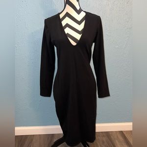 Express Black Deep V Long Sleeve Dress